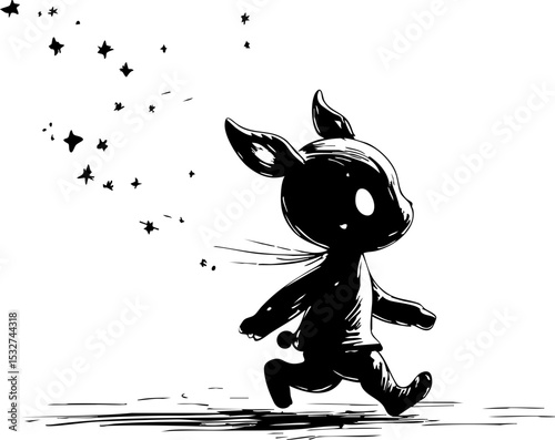 Charming creature running playfully enchanted woods mysterious atmosphere side view whimsical adventure