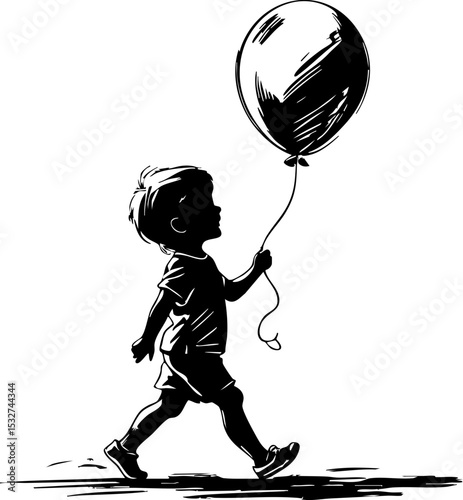 Child holding balloon outdoor park silhouette playful atmosphere creative perspective childhood joy