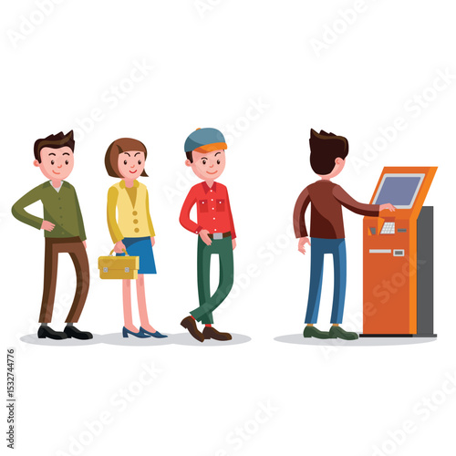 People waiting in line at ATM for banking services illustration vector