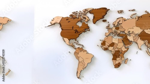 Two detailed wooden world maps, light brown and darker, showing countries.  Each map is a separate piece, with the continents clearly defined and individual countries highlighted