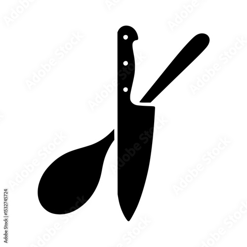 Spoon and knife side by side. Kitchen utensils silhouette