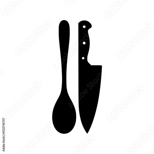 Spoon and knife side by side. Kitchen utensils silhouette