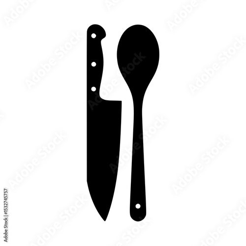 Spoon and knife side by side. Kitchen utensils silhouette