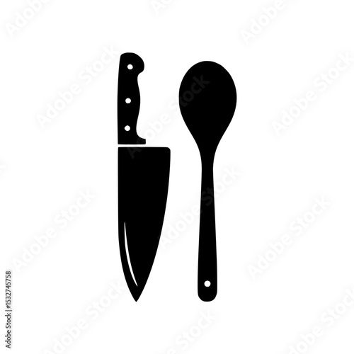 Spoon and knife side by side. Kitchen utensils silhouette