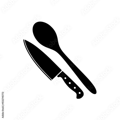 Spoon and knife side by side. Kitchen utensils silhouette