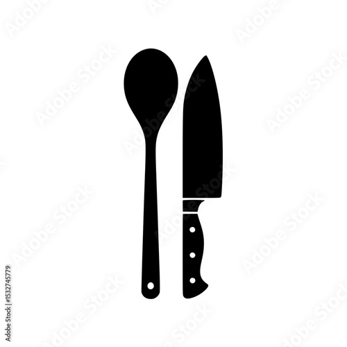 Spoon and knife side by side. Kitchen utensils silhouette