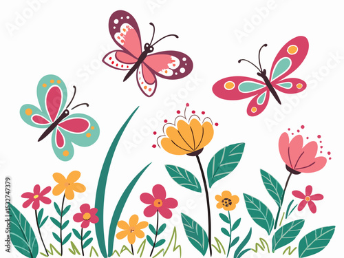 Butterflies in Flower Garden – Vector Scene