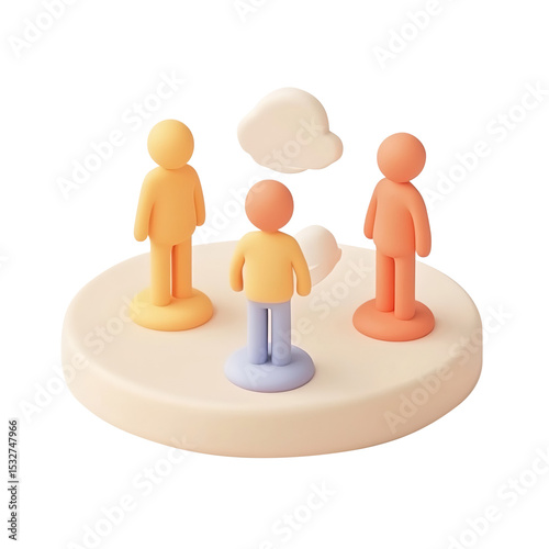 3D Abstract Figures in Collaborative Circle on a Transparent Background