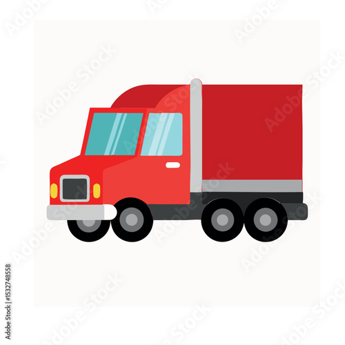 Simple illustration of a red delivery truck with a trailer on white