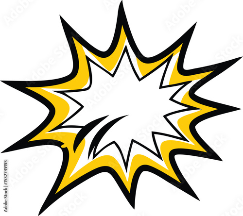 Dynamic Pop Art Explosion: A Vivid Burst of Yellow and Black Energy, Comic Style Speech Bubble to Emphasize Dramatic Impact in Graphic Novel Illustration, Adds Punchy Element to Design