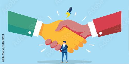 Giant Hands Shake, Symbolize Successful Partnership