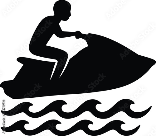 Silhouette jet ski rider on water waves vector illustration