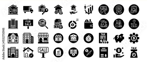Real Estate Finance Icons Black Glyph Set vector