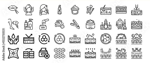 Skincare Icons Set Black Line Art Beauty Treatment Symbols