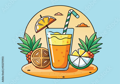 Fresh orange juice with ice, a perfect tropical summer drink