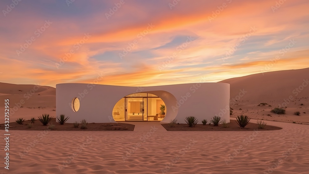 Obraz premium Desert home bathed in sunset glow