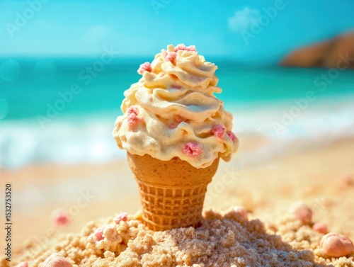 Beach Scene with Ice Cream and Sea View