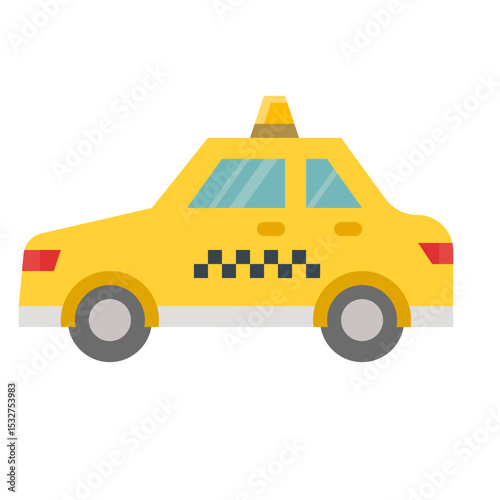 Vector illustration of a yellow taxi cab with checkered pattern design