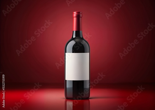 Red wine bottle with blank label on red background