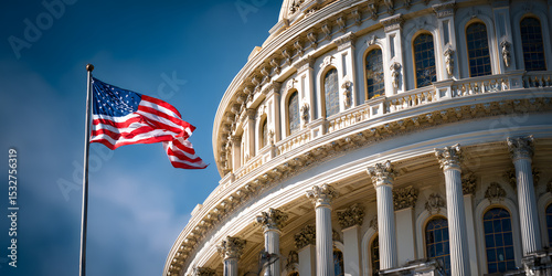 Capitol building flag flying washington d.C. Photography urban close-up symbol of democracy