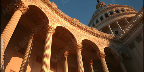 Historic architecture of the u.S. Capitol building washington d.C. Stunning detail golden hour low angle perspective
