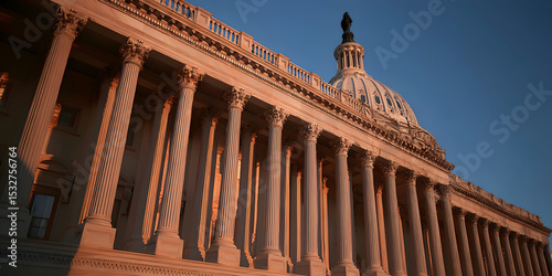 Sunset illumination of the capitol building washington d.C. Architectural marvel evening environment low angle view democracy symbol