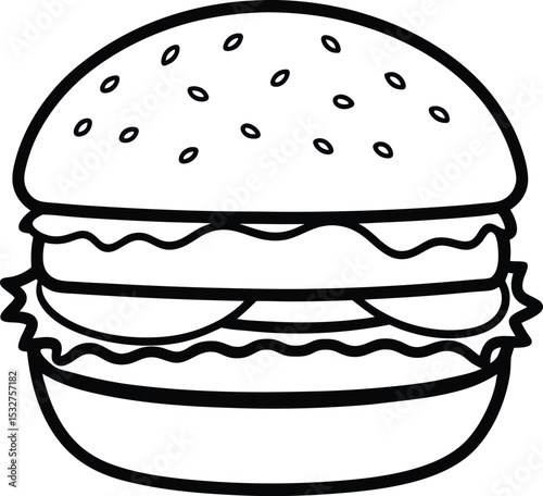 Fast food vector illustration featuring hamburger sandwich with cheese lettuce and tomato on white background