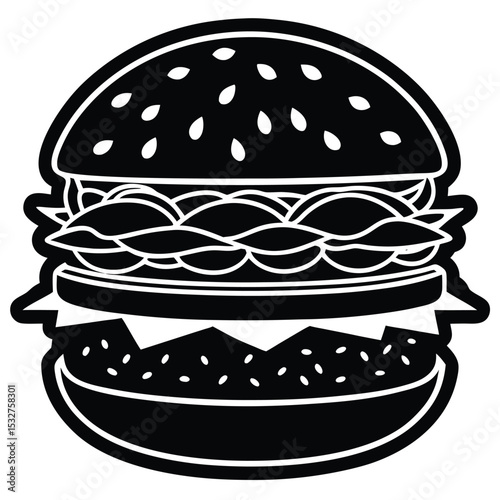 Delicious Burger Illustration Black and White Fast Food Design