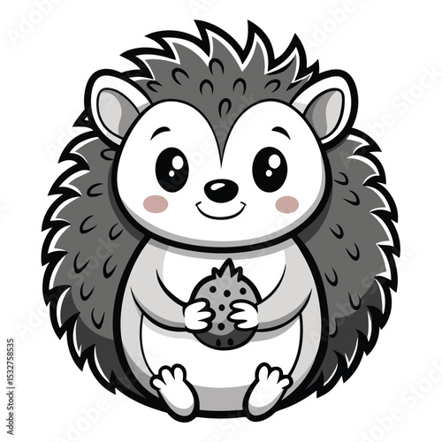 Adorable cartoon hedgehog holding a berry cute animal illustration
