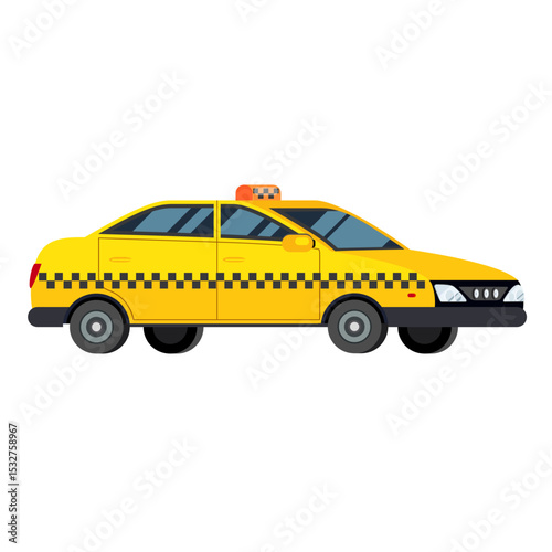 Yellow cartoon taxi cab with checkered pattern in vector illustration