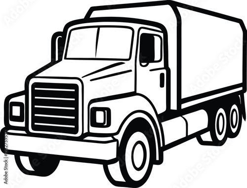 Black truck isolated on white background vector illustration of cargo lorry for transportation and delivery