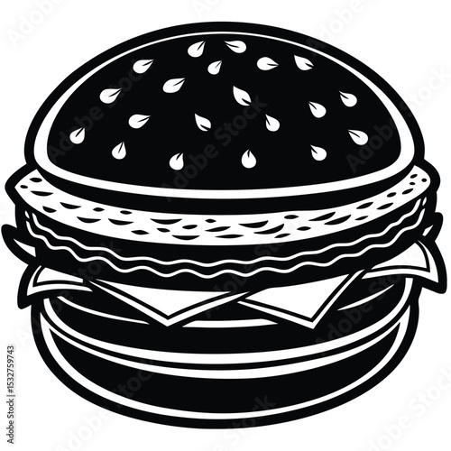 Delicious Double Cheeseburger A Black and White Illustration