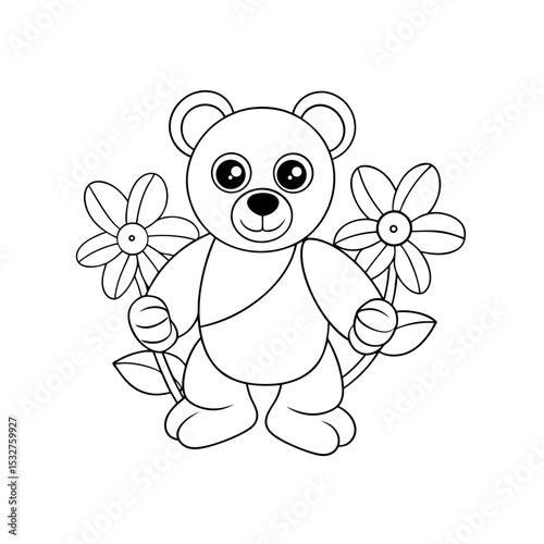 Bear Playing with Flowers Coloring Sheet