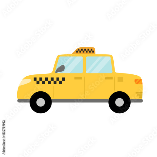 Yellow taxi cab vector illustration featuring a checkered roof sign design