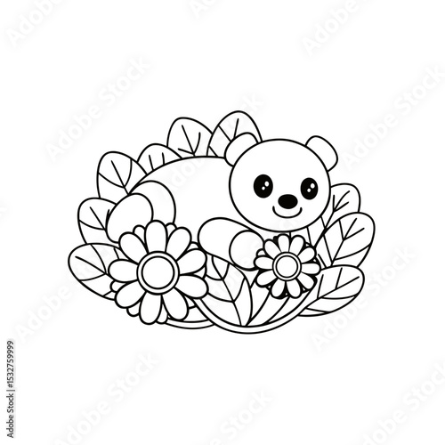 Bear Rolling in Flowers Coloring Page