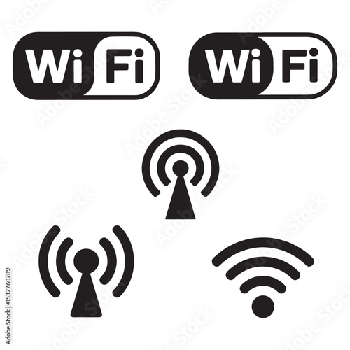 WiFi and Wireless Signal Icon Set – Internet Connectivity Vector Collection