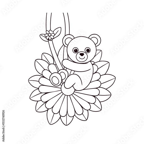 Bear Swinging from Flowers Coloring Page