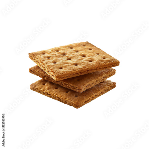 Stack of Three Golden Graham Crackers on White Background
