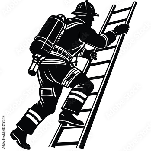 Firefighter Climbing Ladder Courage and Bravery