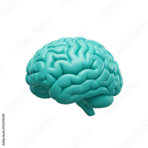 A blue 3D brain model isolated on white, representing intelligence and thinking.