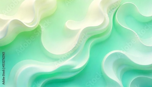 Abstract Fluidity: A serene dance of soft, pastel hues of white and green, seamlessly merging to create a calming, ethereal abstract composition.