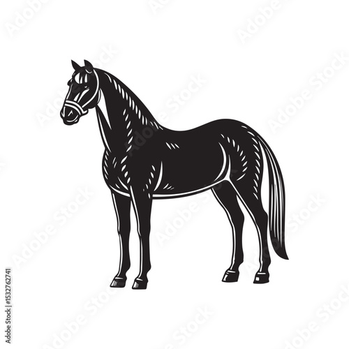 Powerful Black Horse Silhouette, Vintage Style