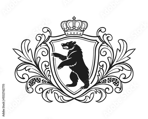 Heraldic bear crest, ornate shield design