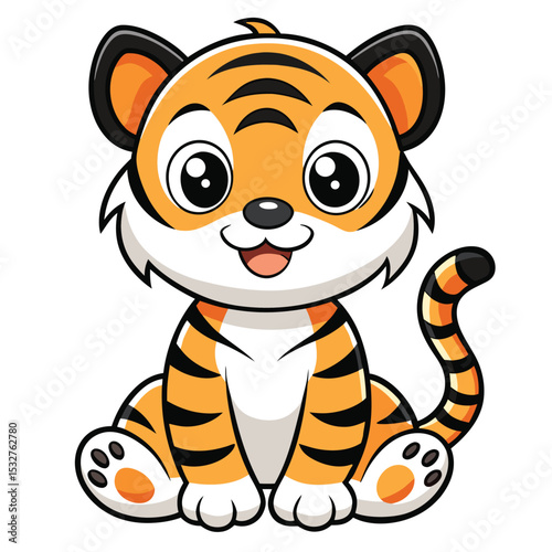 Adorable cartoon baby tiger sitting illustration