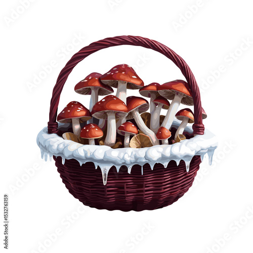 Basket of fresh mushrooms with a knife on white background for culinary concept