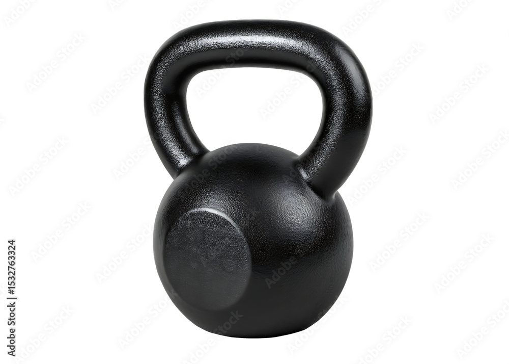 Fototapeta premium A single black kettlebell centered on a black background in a studio setting for fitness equipment