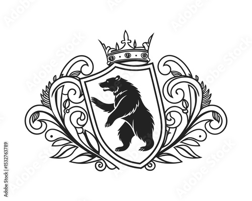Heraldic bear crest, ornate shield design