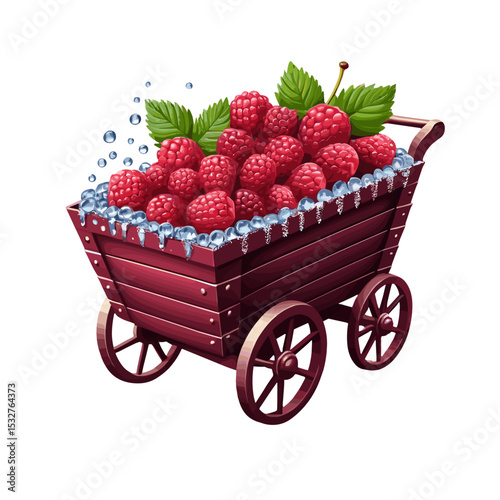 Cart filled with fresh raspberries and ice for fruity harvest concept