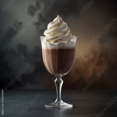 Isolated chocolate shake shown in glassware, set against moody background for high-end drink photography.