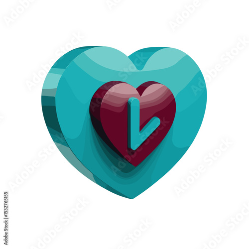 3D heart symbol with artistic design and colorful elements isolated on white background